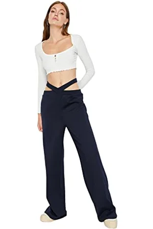 Trendyol Pantalone Donna Gamba Larga Tuta, Blu Marino Scuro