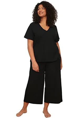 Trendyol Donna Plain Knit T-Shirt-Pantaloni Plus Size Pigiama Set, , 3XL