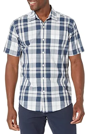 Amazon Camicia in Popeline a Maniche Corte Regular Fit Uomo, , XS