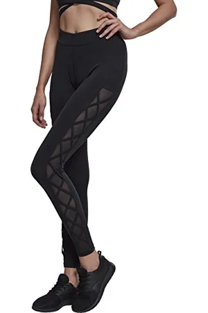 Urban classics Leggings Donna Elasticizzati, Skinny Leggins Neri con Inserti in Retina, Pantalone Sportivo per Yoga e Fitness, Anche per Grandi Taglie XS - XL