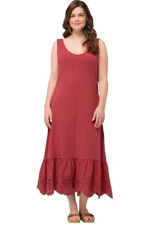 Ulla Popken Jersey Strap Dress with Embroidery Anglaise Vestito, , 56-58 Donna