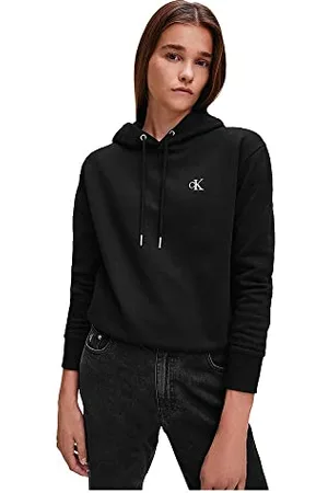 Calvin Klein Donna Felpa CK Embroidery con Cappuccio, (CK Black), XXS