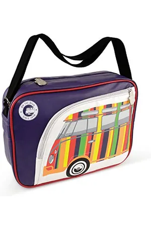 Brisa VW Collection - Volkswagen elegante borsa a tracolla regolabile, unisex, retrò/vintage, Camper T1 Bus design (Strisce/Viola/similpelle)