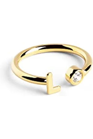 SINGULARU Anello Personalizzato Letter Spark. Regolabile. Argento Sterling 925 con Finitura Placcata 18Kt. Taglia Unica. Gioielli da Donna. Lettera L