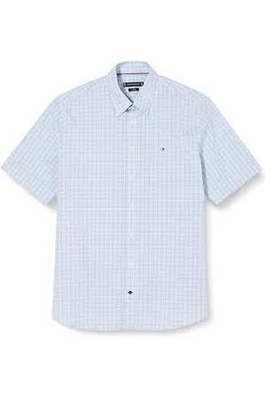 Tommy Hilfiger Camicia Maniche Corte Uomo, Multicolore (Optic White / Ultra Blue / Multi), 39