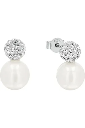 Amor Orecchini da Donna in 925, con zirconi sintetici, con perle di vetro, 1,5 cm, , Fornito in confezione regalo per gioielli