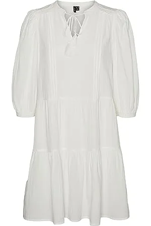 VERO MODA Vestito Corto in Crepe con Coulisse e Maniche a 3/4. Vestito Midi Estivo Tunica., Colore: , Taglia:S