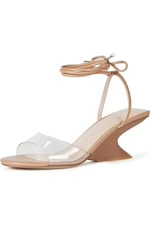 THE DROP Sandali da Donna Phoenix con Tacco Scolpito e Lacci, Naturale/Trasparente, 39 EU