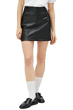 Koton Faux Leather Stitch Detail Zipper Mini Skirt Gonna, (Black), 38 da Donna