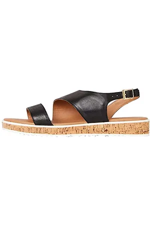 FIND FIND Assymetric Cork Sole Leather - Sandali con zeppa Donna, (Black Black), 38 EU