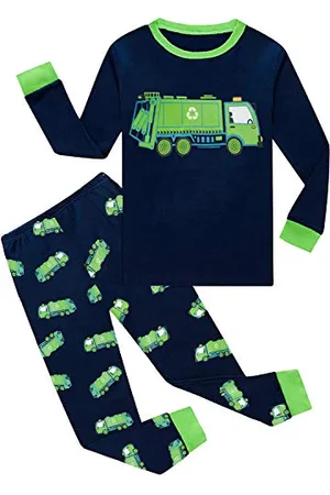 CM-Kid 2 Pezzi Pigiama Neonato Autunno Inverno Pigiama Manica Lunga Bambino Camion della Spazzatura Cotone t-Shirt Pantaloni Set (6-7 Anni)