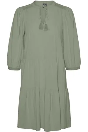 VERO MODA Vestito Corto in Crepe con Coulisse e Maniche a 3/4. Vestito Midi Estivo Tunica., Colore: , Taglia:S