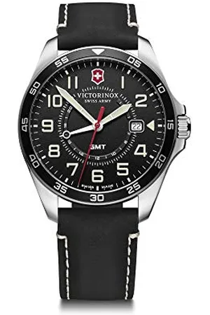 Victorinox Orologio Uomo FieldForce GMT Ø 42 mm, Swiss Made, Impermeabile fino a 100 m, Cinturino in Pelle, Nero