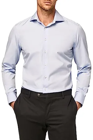 Hackett Uomo Poplin Single Cuff Camicia, (Sky), 150