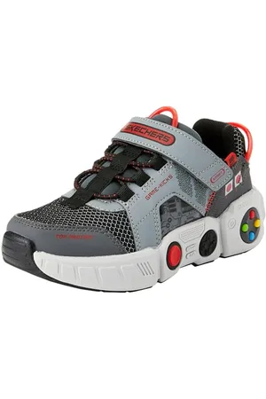 Skechers Boys, Sneaker, Grey Synthetic/Black Textile/Multi Trim, 36.5 EU