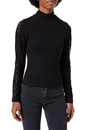 Urban classics Longsleeve Ladies Lace Striped Sweater T-Shirt, (Black 00007), M Donna