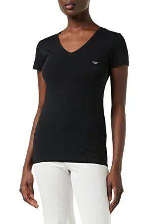 Emporio Armani Donna V Neck T-Shirt Iconic Cotton Maglietta, , XL