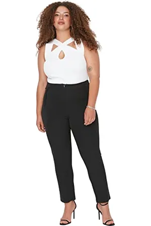 Trendyol Pantaloni da Sigaretta a Vita Alta da Donna Plus Size, , 50