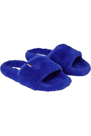 Tommy Hilfiger Pantofole Donna Flag Fur Home Slipper Slide Peluche, (Ultra Blue), 35/36 EU