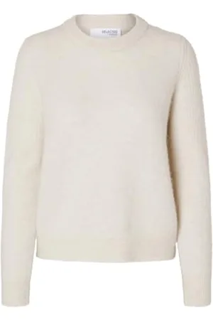 SELECTED Slfsia RAS LS Knit O-Neck Noos Maglione Lavorato a Maglia, Betulla/Dettaglio: Melange, L Donna