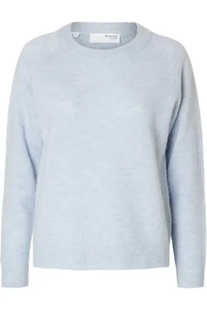SELECTED SLFLULU LS Knit O-Neck B Noos Maglione Lavorato a Maglia, Cashmere Blue/Detail:Melange, S Donna