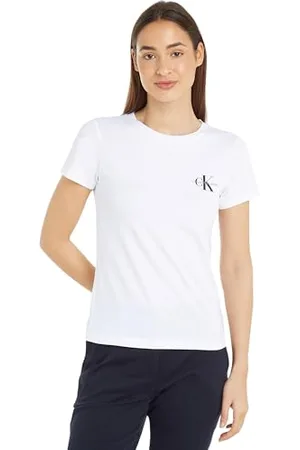 Calvin Klein Jeans T-shirt Donna Maniche Corte Confezione da 2 Monologo Slim Scollo Rotondo, Multicolore (Sepia Rose/Bright White), M
