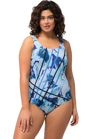 Ulla Popken Badeanzug Alice, Streifen und Blumen Costume Intero, , 58 Donna