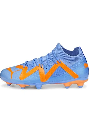 PUMA Future Match Fg/AG Jr, Scarpe da Calcio Unisex-Bambini, Blu Glimmer Bianco Ultra Arancione, 28 EU