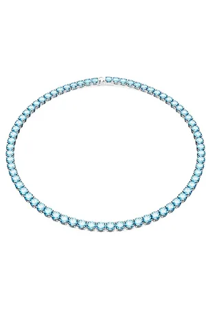 Swarovski Matrix Collana Tennis, con Zirconia a Taglio Tondo, Placcato in Tonalità Rodio, Taglia M, Azzurro