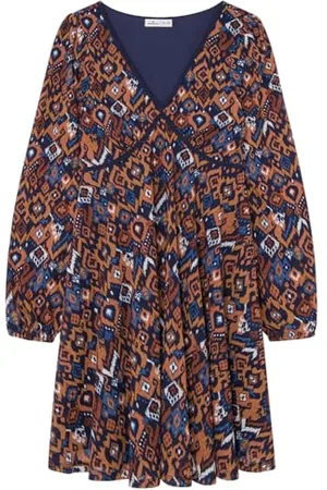Springfield Short Ethnic Print Dress Vestito, , S Donna