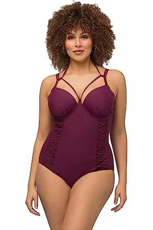 Ulla Popken Costume da Bagno, con Ferretto, Coppe morbide, Allacciatura al Collo Intero, , 58 Donna