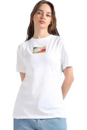 Calvin Klein Jeans Illuminated Box Logo Slim Tee J20J222898 Magliette a Maniche Corte, (Bright White), XS Donna