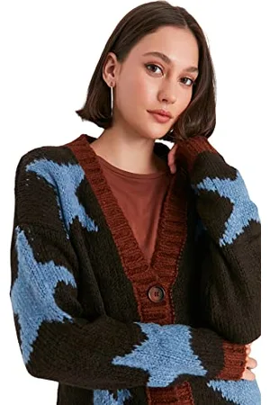 Trendyol Cardigan Donna Regolare Standard Scollo A V Maglieria Maglione, Piastrelle Rosse, S