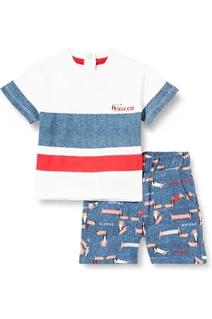 chicco Completo Neonato con T-shirt e Pantaloncini Corti, con Apertura sulla Schiena con Bottoncini, con Grafiche Moderne e alla Moda, in Cotone, Lavabile in Lavatrice, 0-24 Mesi, Designed in Italy
