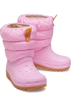 Crocs Unisex Bambino Classic Neo Puff Boot K Stivale, Pink Tweed/Gum, 33/34 EU