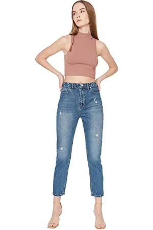 Trendyol Fraying Detailed High Waist Mom Jeans, 36 da Donna