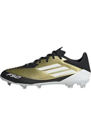 adidas F50 League Messi Football Boots Firm Ground, Scarpe da Calcio Unisex-Adulto, Gold Metallic/Cloud White/Core Black, 38 2/3 EU