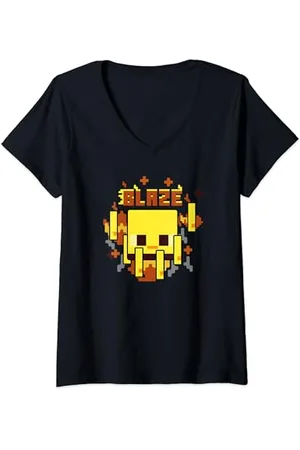 Minecraft Blaze Big Face Fire Poster Maglietta con Collo a V