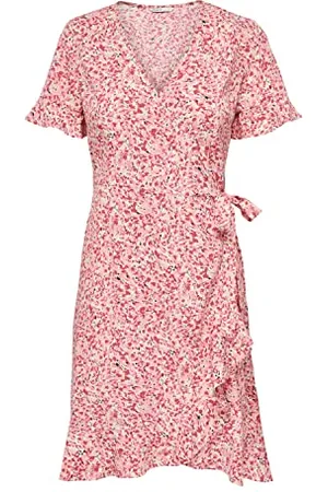 ONLY Onlolivia S/S Wrap Dress Wvn Noos Vestito, (Rose Smoke/AOP/Tanya Flower), 38 EU Donna