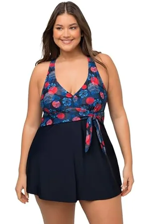 Ulla Popken Costume da Bagno Flowerpoints, Riciclato Intero, , 52 Donna