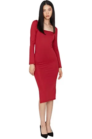 Trendyol Woman Midi Bodycon Karrée-Ausschnitt Gestrickt Kleid Vestito, , XL Donna