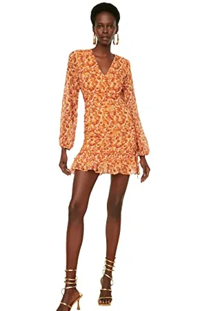 Trendyol Abito con Scollo a V Multicolore Cocktail, 44 Donna
