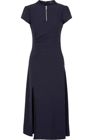 Armani Exchange Midi Length Dress with Zipper Mock Neck Special Occasion, Blueberry Jelly, L Donna