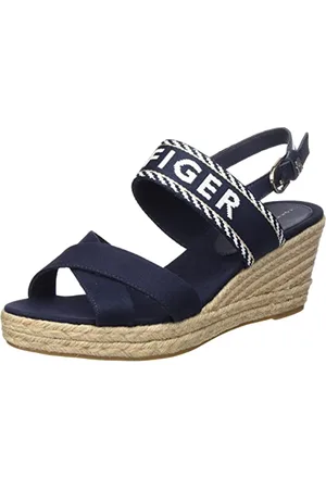 Tommy Hilfiger Espadrillas Wedge Donna Seasonal Webbing Mid Wedge Tacco a Zeppa, Blu (Space Blue), 41 EU