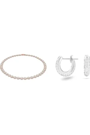 Swarovski Collana Angelic, Rotondo, Bianco, Placcato color oro Rosa & Orecchini a cerchio Stone, Pavé, Piccoli, Bianchi, Placcato rodio