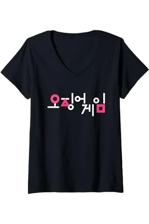 Squid Game Donna Korean Logo Maglietta con Collo a V