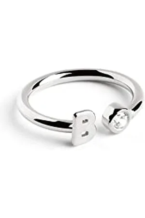 SINGULARU Anello Personalizzato Letter Spark Argento. Regolabile. Argento Sterling 925 con Finitura Placcata Rodio. Taglia Unica. Gioielli da Donna. Lettera B