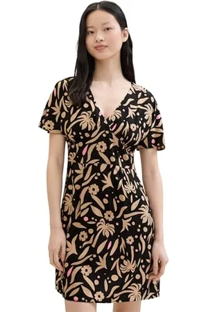TOM TAILOR 1042011 Vestito, 35339-Stampa Tropicale Nera, XL Donna