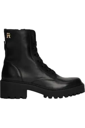 Tommy Hilfiger Donna Stivali Mezza Gamba Chic Mid Heel Leather Lace-Up con Tacco, (Black), 40