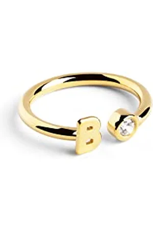 SINGULARU Anello Personalizzato Letter Spark. Regolabile. Argento Sterling 925 con Finitura Placcata 18Kt. Taglia Unica. Gioielli da Donna. Lettera B